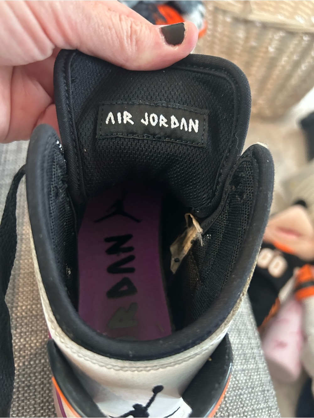 Jordan Kids Black White and Purple High-Top Sneakers